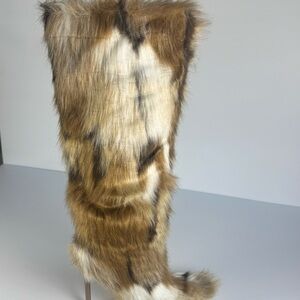 Azalea Wang Upsetter Multi Faux Fur Heeled Over Knee Boots Multiple Sizes